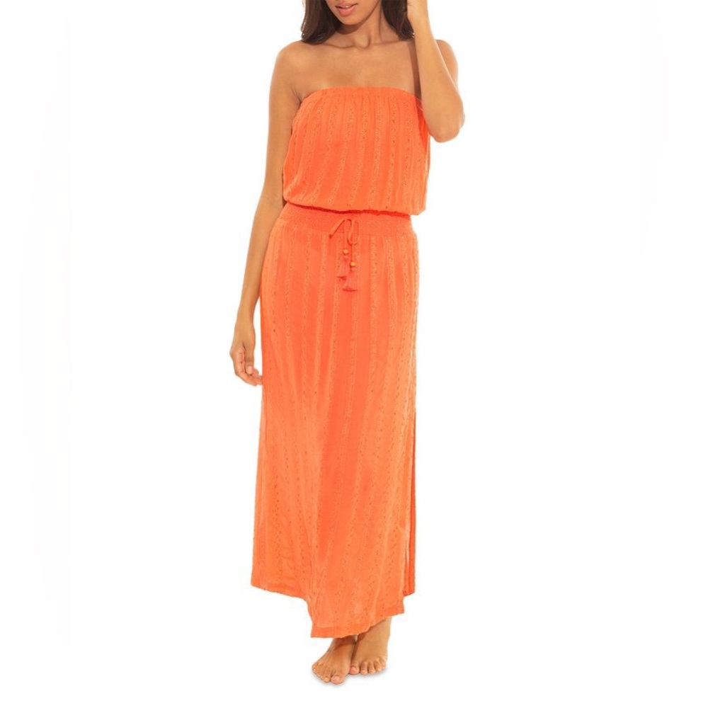Soluna Goa Strapless Midi Dress Cover Up Coral NWT